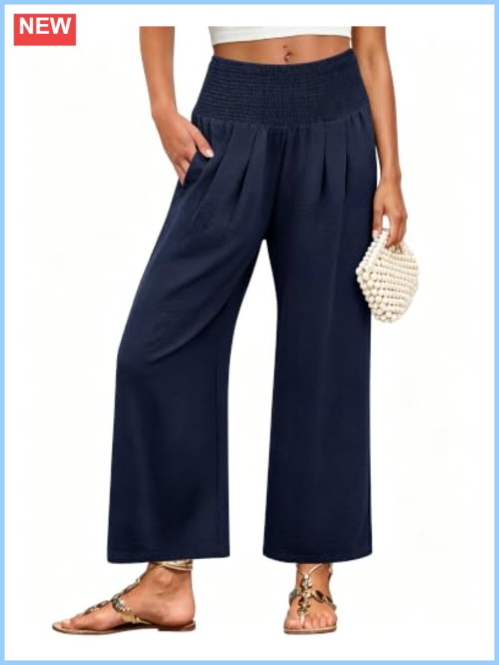 Women's Wide Leg Palazzo Pants High Waisted Pockets Lightweight Polyester Summer